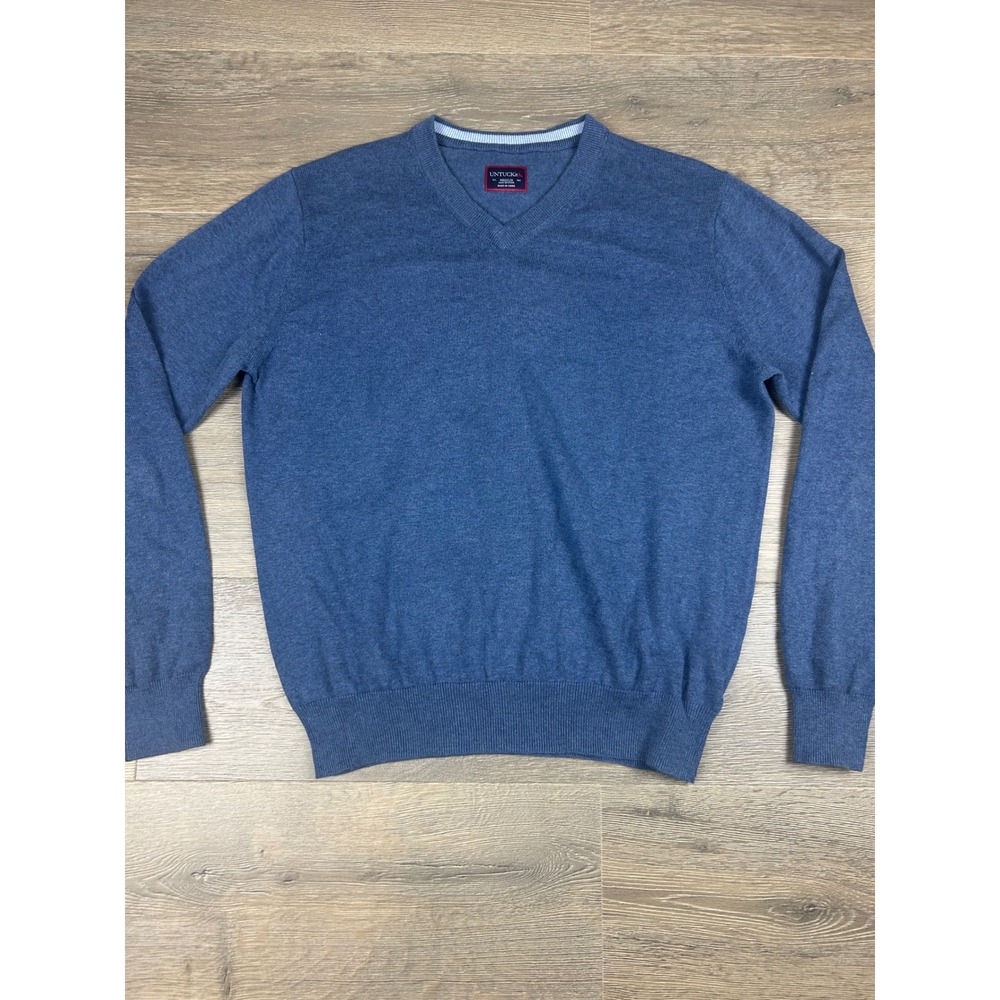 UNTUCKit Mens Blue 100% Cotton V-Neck Pullover Sweater Medium Heathered